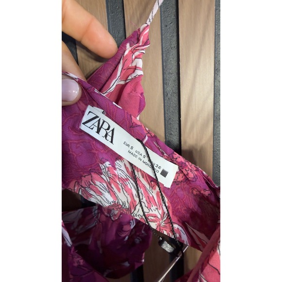NWT ZARA Floral Print Maxi Dress Spaghetti Strap Cutout Slit Fuchsia Pink Sz s - Picture 7 of 8